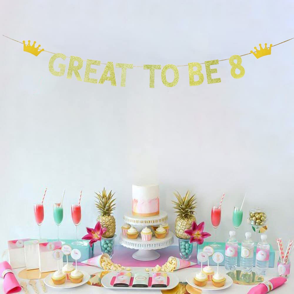 'Great To Be 8' Banner – Ca. 1,8m Lange Geburtstagsdeko Mit Glitzer Für Jungen & Mädchen Zum 8. Geburtstag