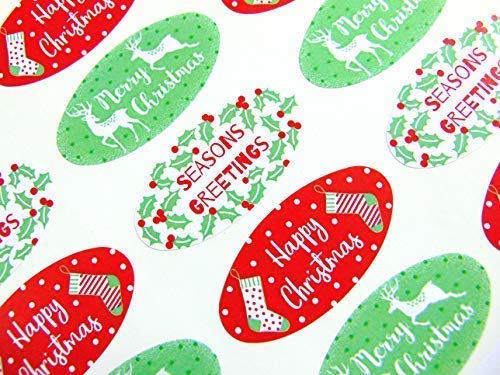 30 Weihnachts-Aufkleber "Merry Happy Christmas" – Ovale Etiketten, Farbig, Für Karten & Deko