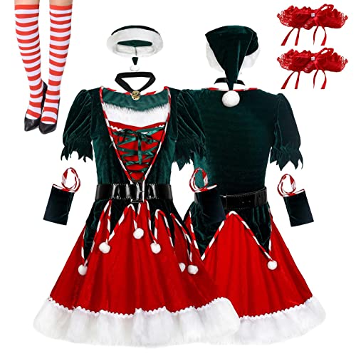 Vestido Papai Noel - Traje Natal Feminino Conjunto Com Cinto - Fantasia Papai Noel Feminina Fantasia