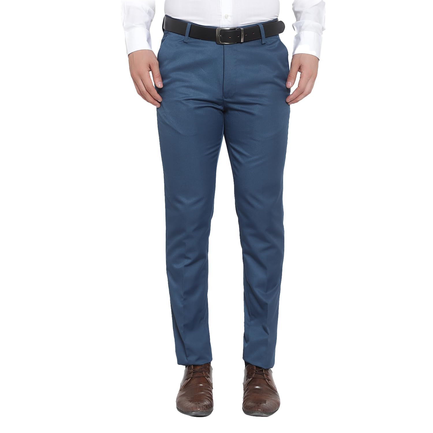 Men's Steel Blue Formal Trouser | Slim Fit Stretchable Office Wear Pants for Men | Flat Front Business Casual Trousers-picture-30