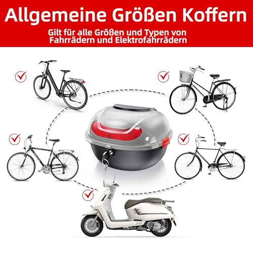 Mihoho Fahrradkoffer für alle Gepäckträger, abschließbare wasserdichte Fahrradbox | Helmkoffer | Gepäckträger Koffer | Helmbox | Fahrradgepäckträger Box (Grau)