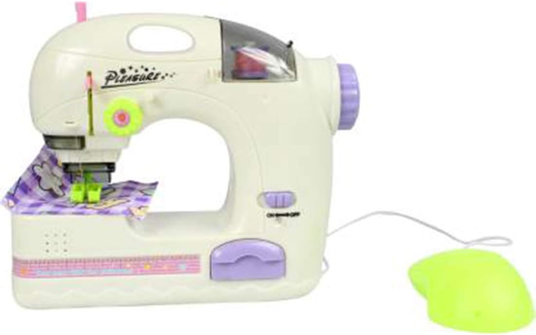 Planet of Toys Electric Sewing Machine with Mouse and Light for Kids, Children - Cream