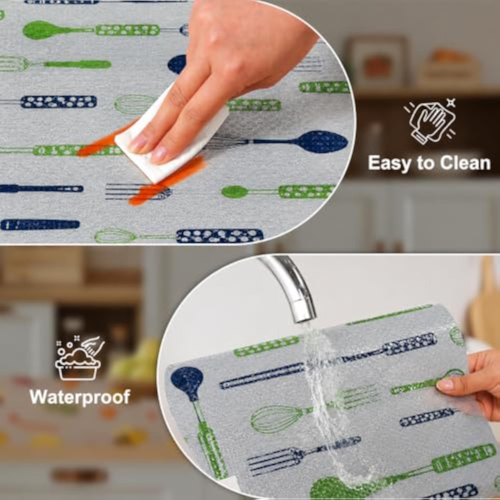 Green Spoon Print Kitchen Drawer Mat, 45 x 300 cm