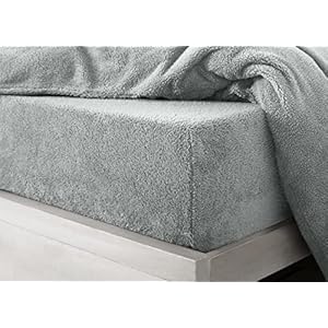 Super Soft Teddy Bear Fitted Sheet Fleece Plush Plain Thermal Fluffy Warm Deep Sheet (Silver Grey, Double)