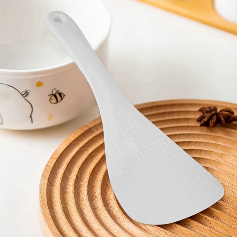 Pasuihcay Kitchen Dotted White Plastic Flat Rice Scoop Paddle Meal Spoon