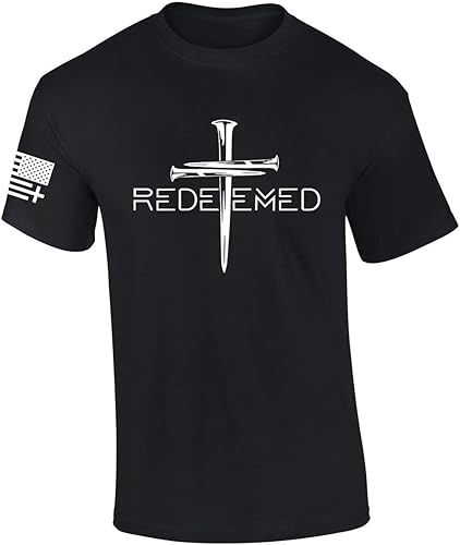 Camiseta con mangas cortas para hombre Redeemed Cross Nails con diseño gráfico de bandera americana cristiana