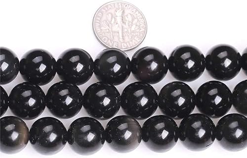 Miniatura 3 de Cuentas redondas de obsidiana negra natural de 0.472 in para hacer joyas, cuentas sueltas de 15 pulgadas (31-32 piezashebra)