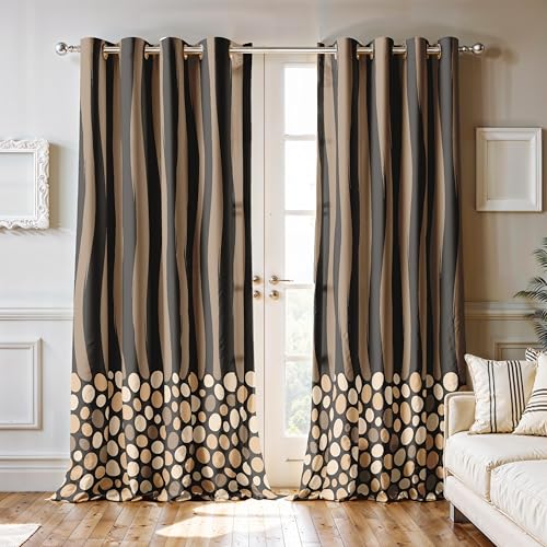 Image of Ultimate Trends Room Darkening Digital Printed Modern Curtain 65-70% Opacity,Diamond Eyelets, Tie Back, Modern Prints, 6 FEET Pack of 2,Chocolate