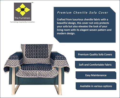 Image of Premium Chenille Woven Anti-Slip 1 Seater Sofa Cover with Arm Rest | L-Shape Sofa Seat Protector for Living Room | Durable & Stylish Slipcover - Dark Grey 3D