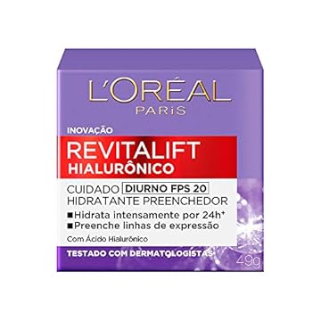 L'Oréal Paris Creme Facial Anti-Idade com Ácido Hialurônico Revitalift Diurno FPS 20, 49g