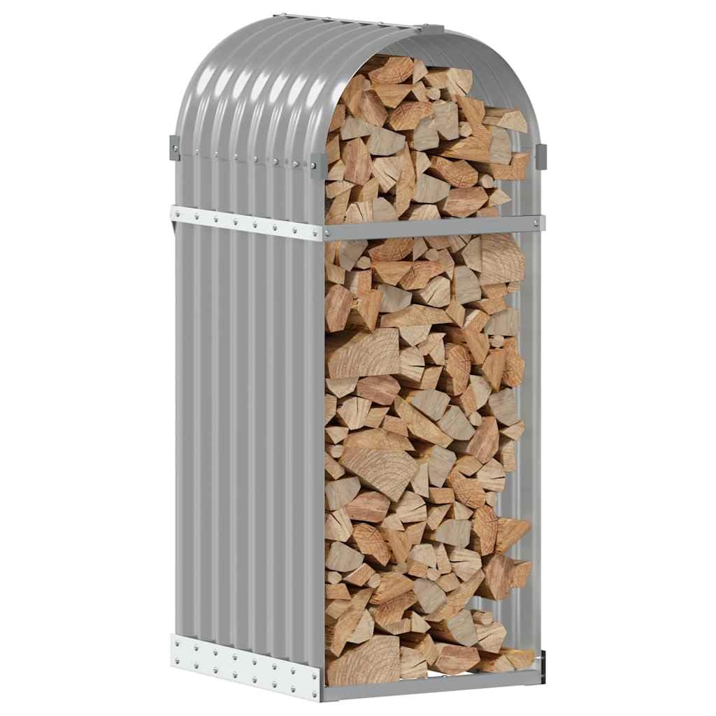 Soporte para leña de chimenea de acero galvanizado, 40 x 45 x 100 cm, resistente estantería para leña con ganchos para fijación a la pared para almacenamiento de madera seca en el jardín y
