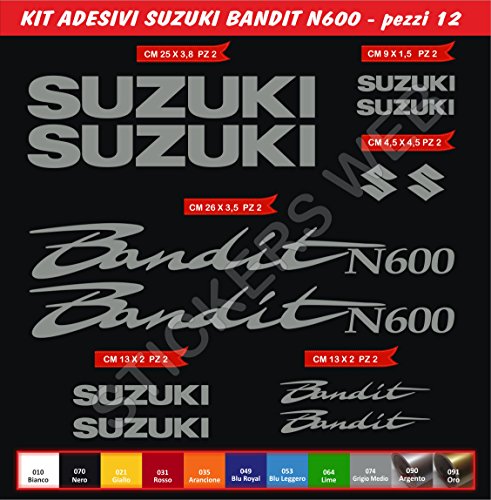Pimastickerslab Lot de 12 autocollants pour moto Suzuki Bandit N600 N-600, Grigio Medio cod. 074