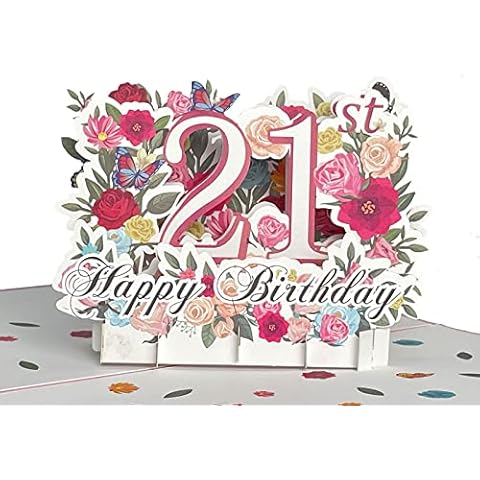 HOMANGA Happy 21st Birthday Pop Up Card, 21 Birthday Greeting Card for Her, 21st Birthday Gifts for Sister Daughter Nephew, 21 Years Old Birthday Card with Blank Note and Envelope, 6" x 8" Cover