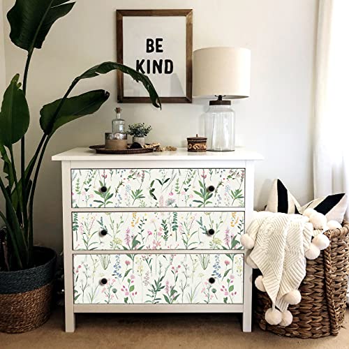 Jiffdiff Floral Wallpaper Peel And Stick 118.11" X 17.32" Wallpaper For Bathroom Wild Flower Wallpaper Vinyl Contact Paper Cabinet Wallpaper Shelf Decor Wall Decor Coverage 14 Sq.ft #TOP5