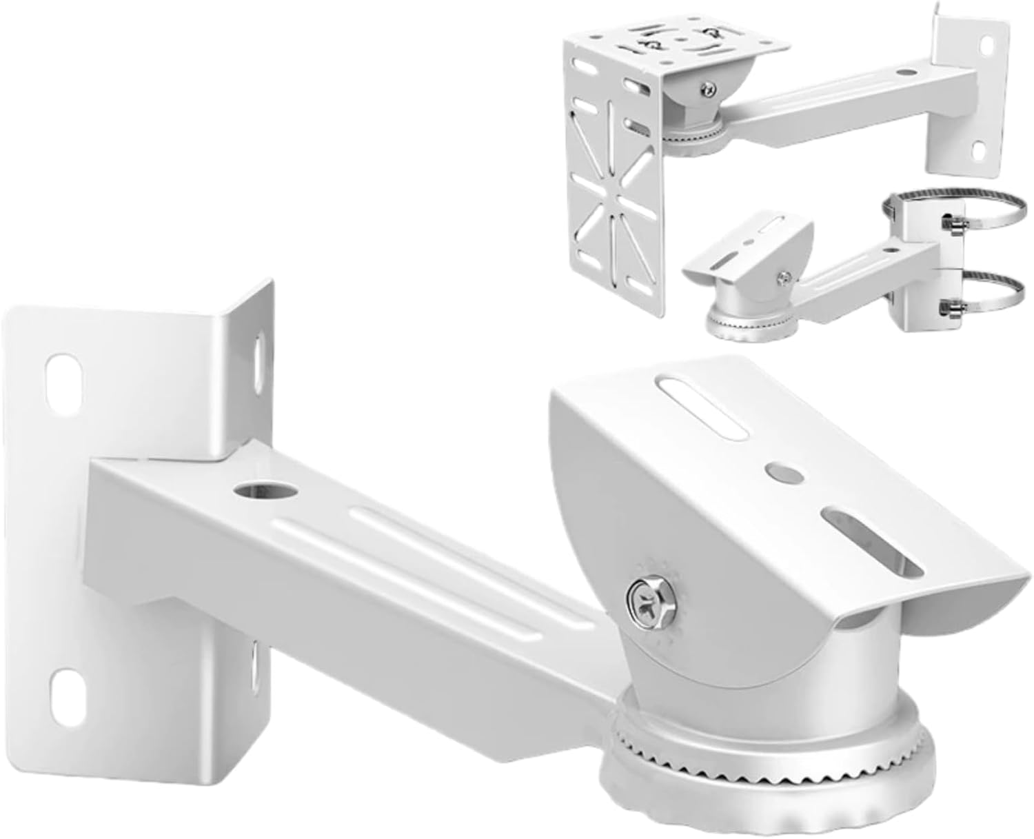 11.8" Heavy Duty Pole Mount Camera Bracket - 2 Stainless Steel Hose Clamps & L - Adapter, Indoor Outdoor for Small Business & Home​