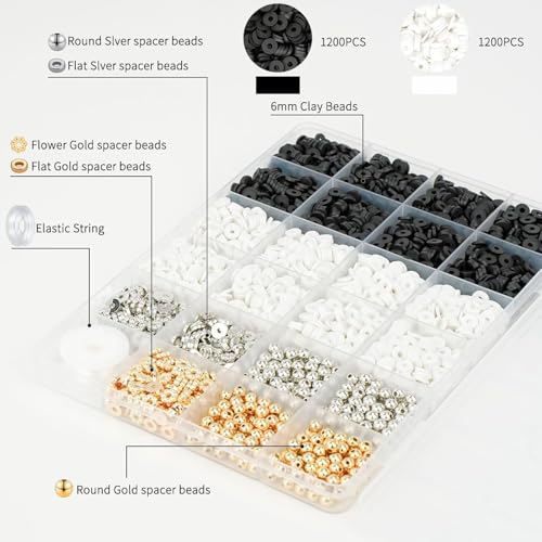 Image of Hudux Clay Beads for Bracelet Making Kit, Heishi Bead for Jewelry Making, Friendship Bracelet Kit, Spacer Beads for Adult Necklace Earring DIY (Black)
