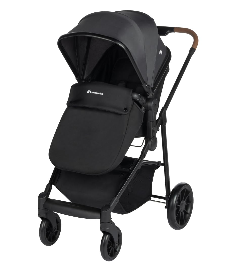Bebeconfort Haze Trio, 3 in 1 Passeggino per bambini 0-4 anni, max 22 kg, Passeggino Leggero e Compatto, Seduta Convertibile in Navicella, Seggiolino Auto i-Size, Coprigambe e parapioggia, Tinted Grey