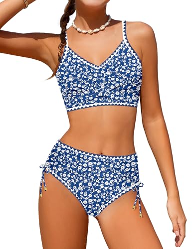 Image of Teen Girls Swimsuits V-Neck Bikini Set Bathing Suits Cross Straps Two Piece Swimwear with Drawstring