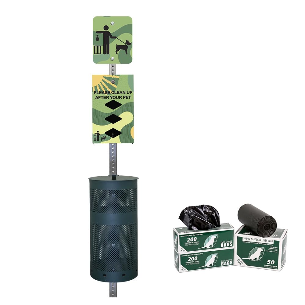 ZERO WASTE USA - Rust Proof Aluminum Dog Waste Station for Roll Bags (Most Popular Bags) - Free 400 Waste Bags & 25 can Liners - Over 500k Sold in USA