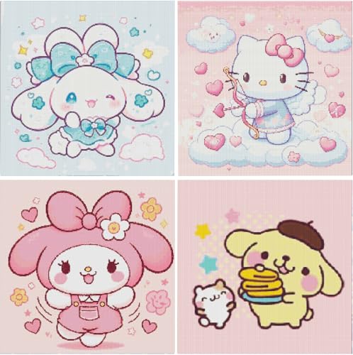 Image of JAKI 4 Pack Cartoon Diamond Art Kits for Adults,Diamond Art Painting Kits for Adults,5D Full Drill Gem Art Kits for Home Wall Decor(12x12inch)