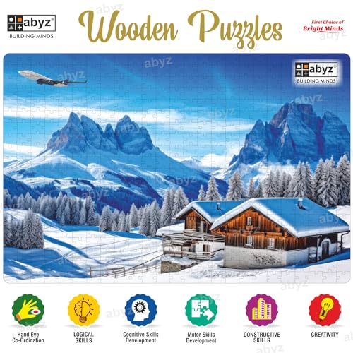 Image of ABYZ Wooden Jigsaw Puzzle - Snowy Winter Scene Playset for Fun Educational & Little Explorers, 500-Pieces Multicolor | Birthday Gift for (7 Plus Years) Age Kids.