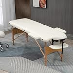 HOMCOM Lit/Table de Massage cosmetique Pliable en Bois 2 Zones crème
