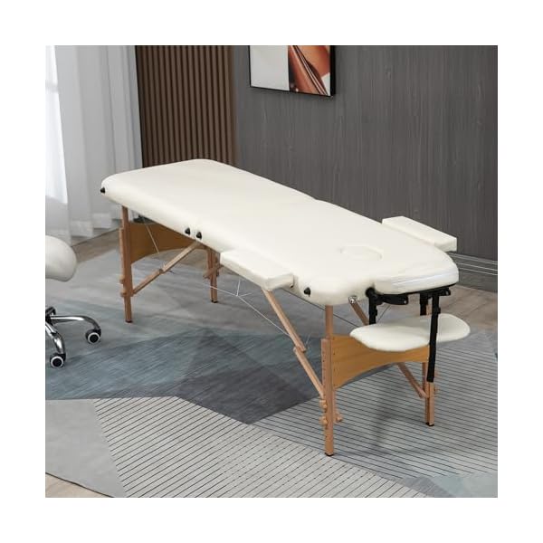 HOMCOM Lit/Table de Massage cosmetique Pliable en Bois 2 Zones crème