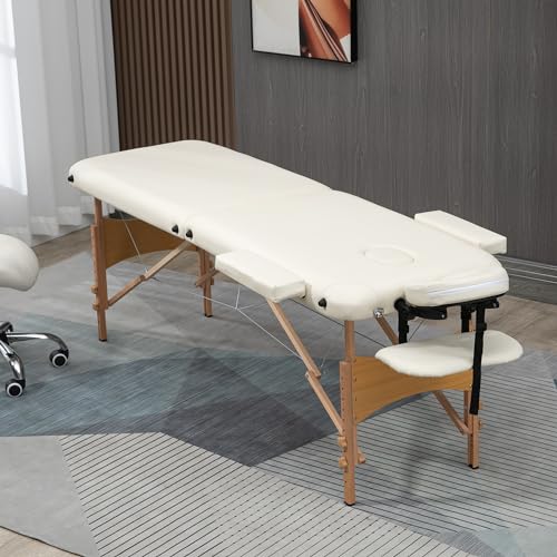 Table de Massage cosmetique Pliable en Bois 2 Zones crème – Image 3