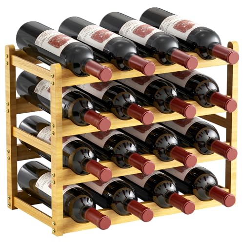 Nuovoware Casier Vin Bambou, 4 Niveaux, 16 Bouteilles, Rainures Ondulées