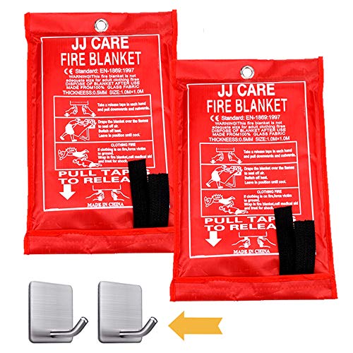 JJ CARE Fire Blanket Pack of 2 Fire Fighting Suppression Blankets Fiberglass Cloth