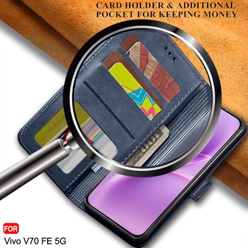 Image of TheGiftKart Flip Back Cover Case for Vivo V70 FE 5G | Dual-Color Leather Finish | Inbuilt Stand & Pockets | Wallet Style Flip Back Case Cover for Vivo V70 FE 5G (Faux Leather, Blue & Sky)