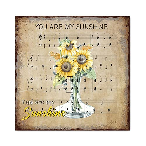 Panneau en bois You are My Sunshine - Décoration murale tournesol vintage 40x40 cm
