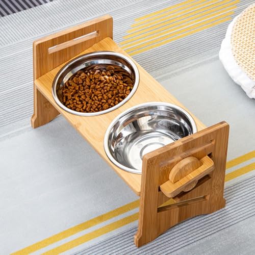 Dog Feeding Station - Wood, 15.75x7.09x7.68in Tilt Raised Double Bowls | Adjustable Angle Pet Food & Water Dish, Elevated Feeding Bowl For Dogs, Cats, Puppies, Pets, Easy Cleaning, Home, Apartment - Afbeelding 6