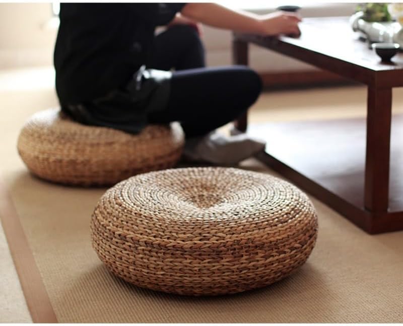Natural Fiber Floor Cushion - Perfect for Meditation, Yoga, and Relaxation (Banana Leaf Half,Diameter 40 * 40 * Height 15 cm)