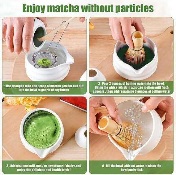 Artisanal Matcha Kit Including Precision Bamboo Whisk and Stylish 500 ml Ceramic Bowl, Perfect for Traditional Tea Ceremonies
