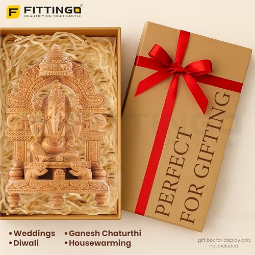 Image of Wooden Ganesh Idol /Handcraft Ornate Temple Arch Ganesh Murti /Wooden Ganesha Statue for Home Decor /Ganpati Murti for Home Temple, Pooja Room, Office & Festive Gifting (13 Inch)