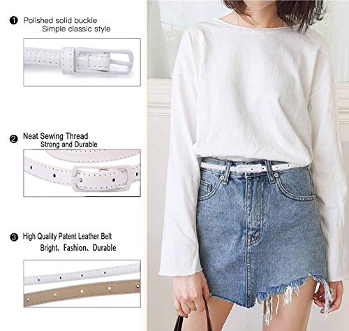 Selighting Women's Solid Color Faux Leather Skinny Belts for Dresses (One Size, White)4
