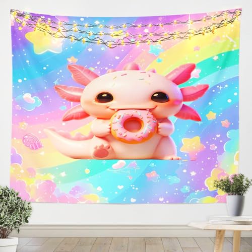 Tapisserie mignonne Axolotl rose Manfei pour chambre d'enfant - Décoration murale XL 180cm