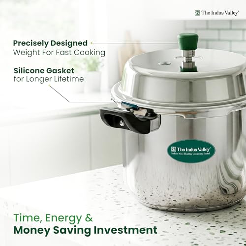 Image of The Indus Valley Stainless Steel 8 Litre Pressure Cooker Outer Lid | Induction Friendly | Tri-Ply Heavy Bottom | 100% Toxin-Free, Naturally Non-Stick