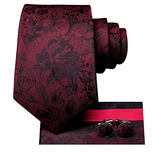 Image of Hi-Tie Paisley Floral Ties Set for Men Silk Mens Stripes Necktie Pocket Square Cufflinks Set Formal Business