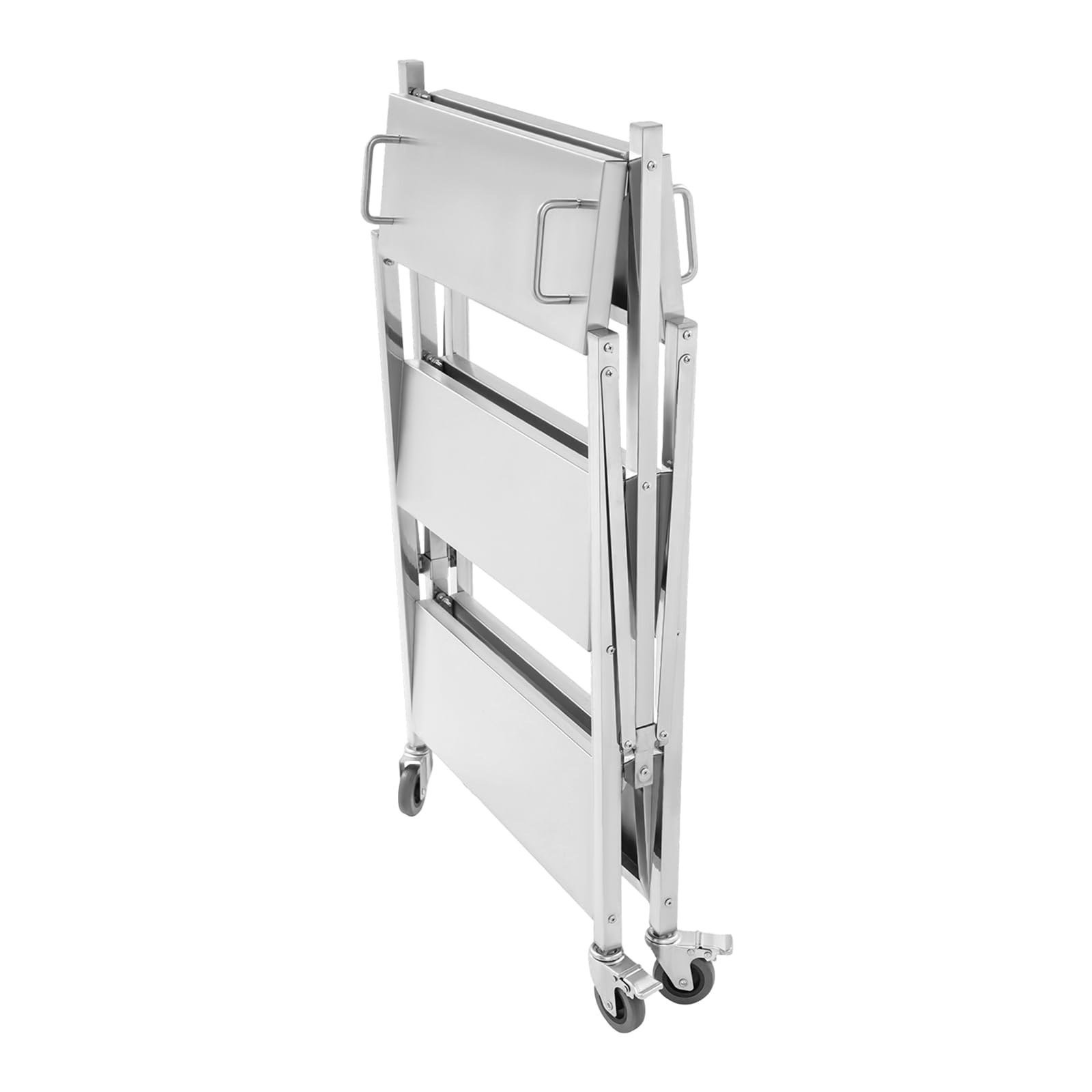 Carro de servicio de acero inoxidable 3 niveles, carro de cocina plegable con ruedas y frenos, capacidad 100 kg, para cocina, restaurante, hotel