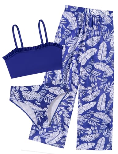 Image of Vogseek 6-16T Girls 3 Pieces Bikini Bathing Suit with Rash Guard Pants Quick Dry Swimwear Cover-Up Sets