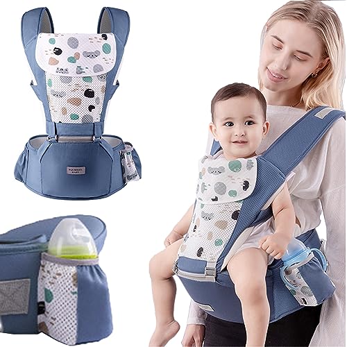 Wsndm Ergonómico Con Asiento Mochila Portabebés, 6 En 1 Correa Multifuncional Para Bebés, Puro Algodón Ligero y Transpirable, Toallas Con Saliva, Ajustable, Para Recién Nacido a 22kg