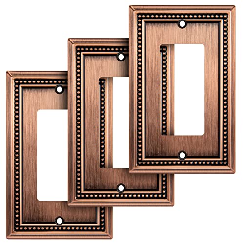 Image of Henne Bery Sunken Pearls Heavy Duty Decorative Wall Plate Switch Plate Outlet Cover (Single Decorator, 3 Pack, Antique Copper)