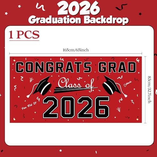 Image of Graduation Decorations 2026 2027 - Red Polyester Graduation Backdrop - Graduation Party Decorations - Congrats Grad Banner - Graduation Decorations Class of 2026,Graduation Party Favors Supplies Yard Sign