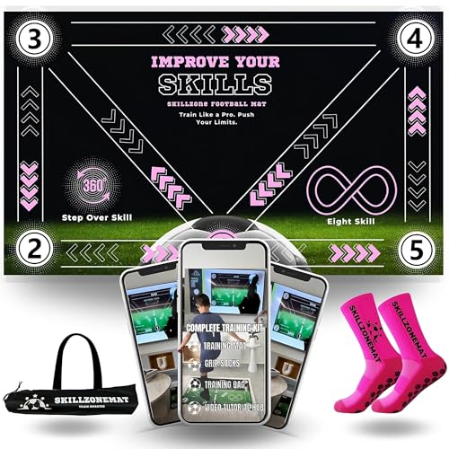SkillZone Soccer Training Mat - Complete Set with Video Hub | Includes Grip Socks & Carry Bag | Non-Slip, Ultra-Thick & Wide for Agility, Ball Control & Mastery | Indoor & Outdoor Soccer Trainer for All Ages