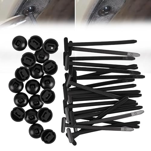 Nylon Universal Cable Tie Buckle Kit for Car - Heavy Duty UV Resistant Push-Mount Zip Ties with Pin & Button to Replace Screws, for Automotive Bumper, Engine Guard, Wiring Repair (50, Black)