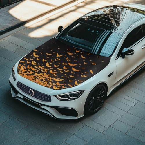 Image of Bat Halloween Print Car Hood Cover Protector 59x39 Inch Stretchable Auto Hood Wraps Waterproof Halloween Automotive Exterior Accessories for Most SUV Sedans Trucks