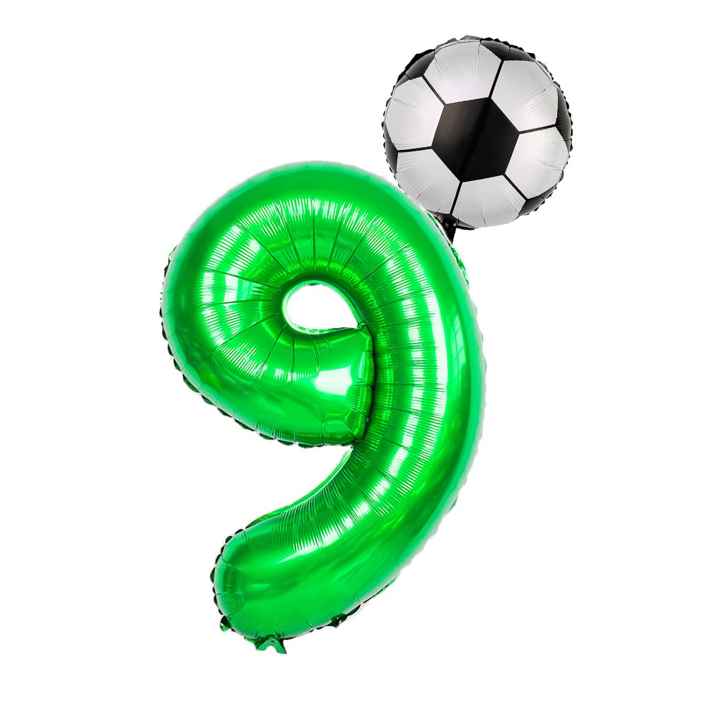 Decor Me Football/Soccer Birthday Party Decorations, Soccer Ball Number Balloon, Soccer foil Balloon, Green Balloon for Soccer Themed Celebration (No 9)