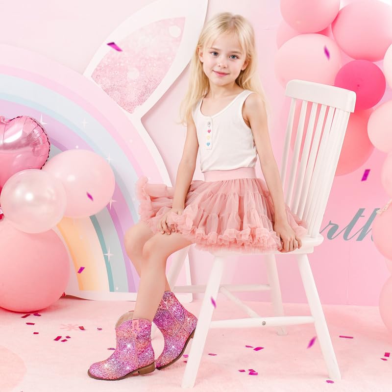 Image of Motasha Toddler Girls Cowgirl Boots Rainbow Cowboy Boot for Big Kids Western Ankle Boys Cowgirl Boot Size 2 Horse Riding Shoes Birthday Party Wedding (M7111 Gli Rainbow 2)